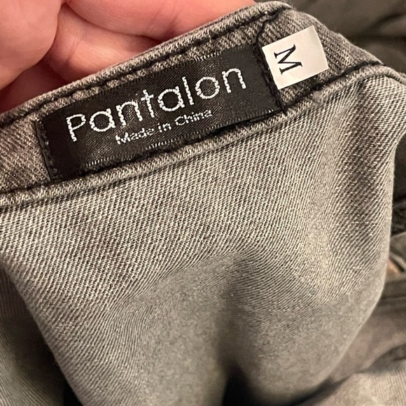 Pantalon gray flower print denim overalls - Picture 4 of 5